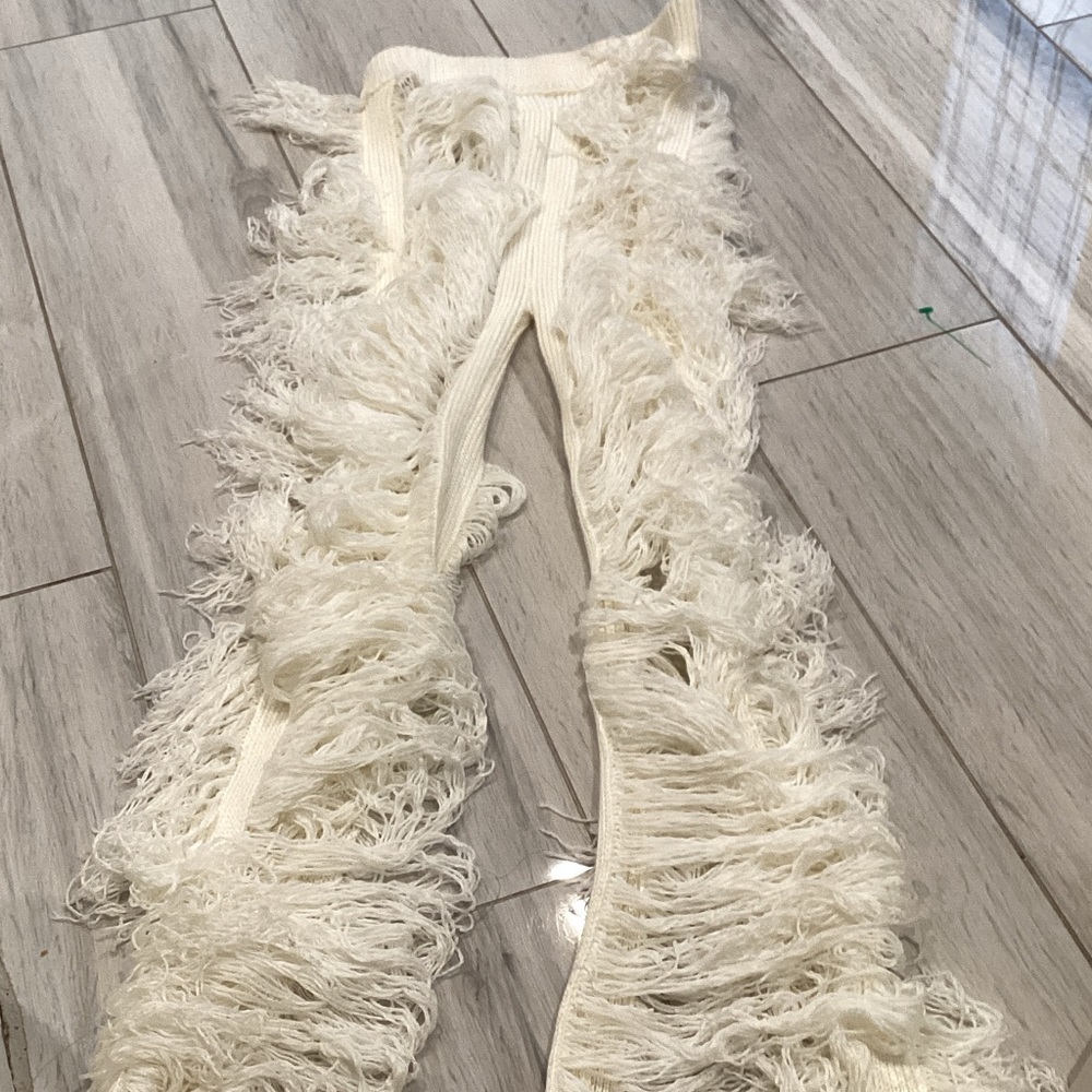 Ivory Fringe Wide-Leg Jeans - Women's Flared Statement Pants